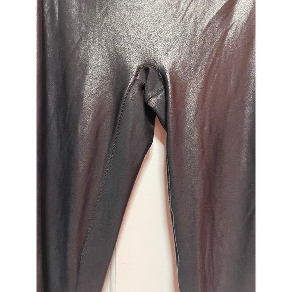 SPANX Faux Leather Leggings Tummy Control Side Stripe Black White size XL - Picture 5 of 9